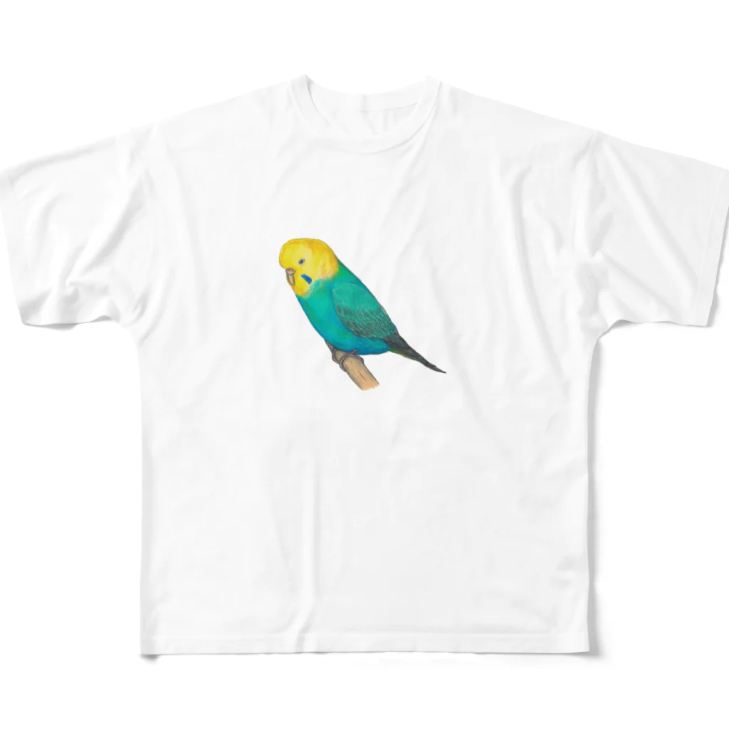 森図鑑の[森図鑑]セキセイインコレインボー フルグラフィックTシャツ