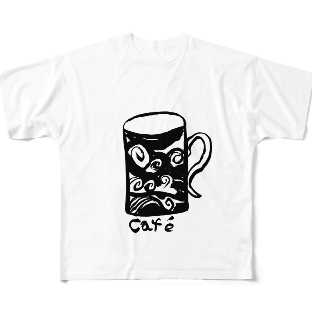 junsen　純仙　じゅんせんの JUNSEN（純仙）Hora del café　コーヒータイム　２０１８０１１０ フルグラフィックTシャツ