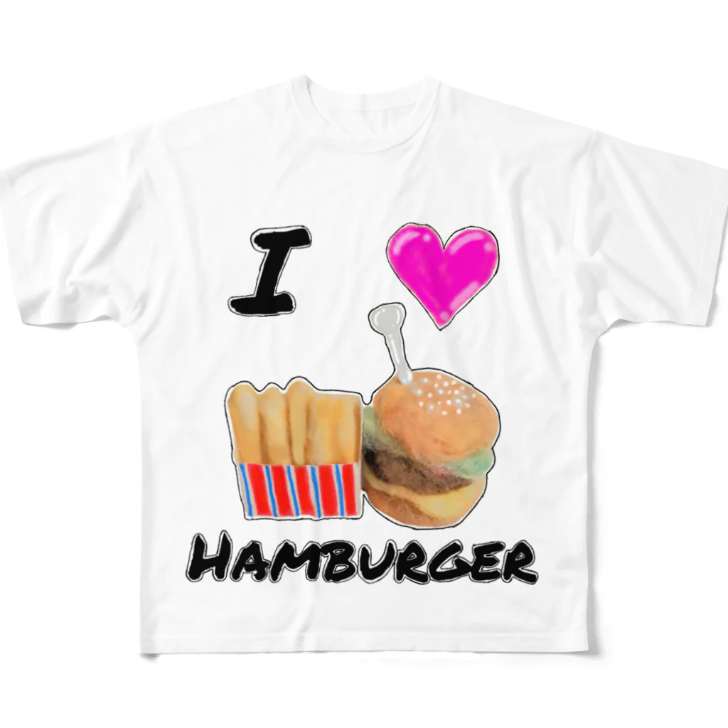 くまのマーク&マクセニのI Love Hamburger フルグラフィックTシャツ