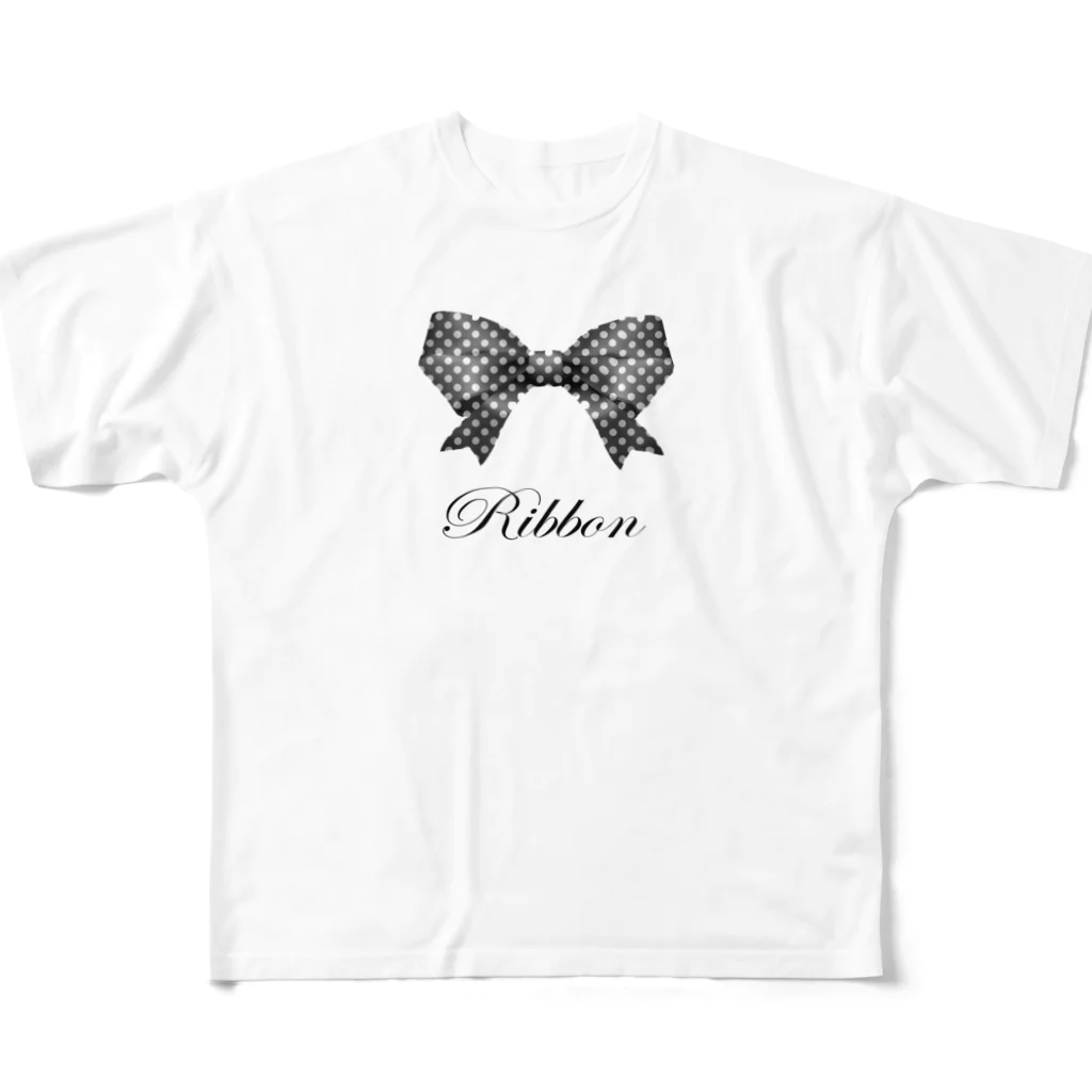 savannahのRibbon-Black フルグラフィックTシャツ