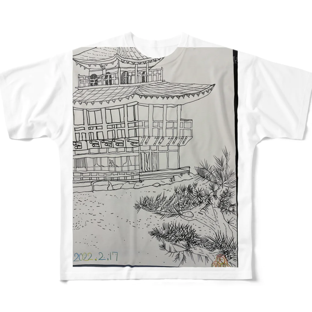 エド・ワード【江戸鉾の愛殿原】。の金閣寺 フルグラフィックTシャツ