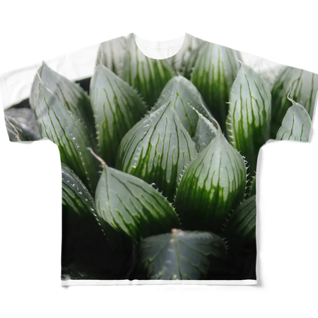 aomatuのハオルチア　オブツーサ系3「ブルーレンズ」 フルグラフィックTシャツ