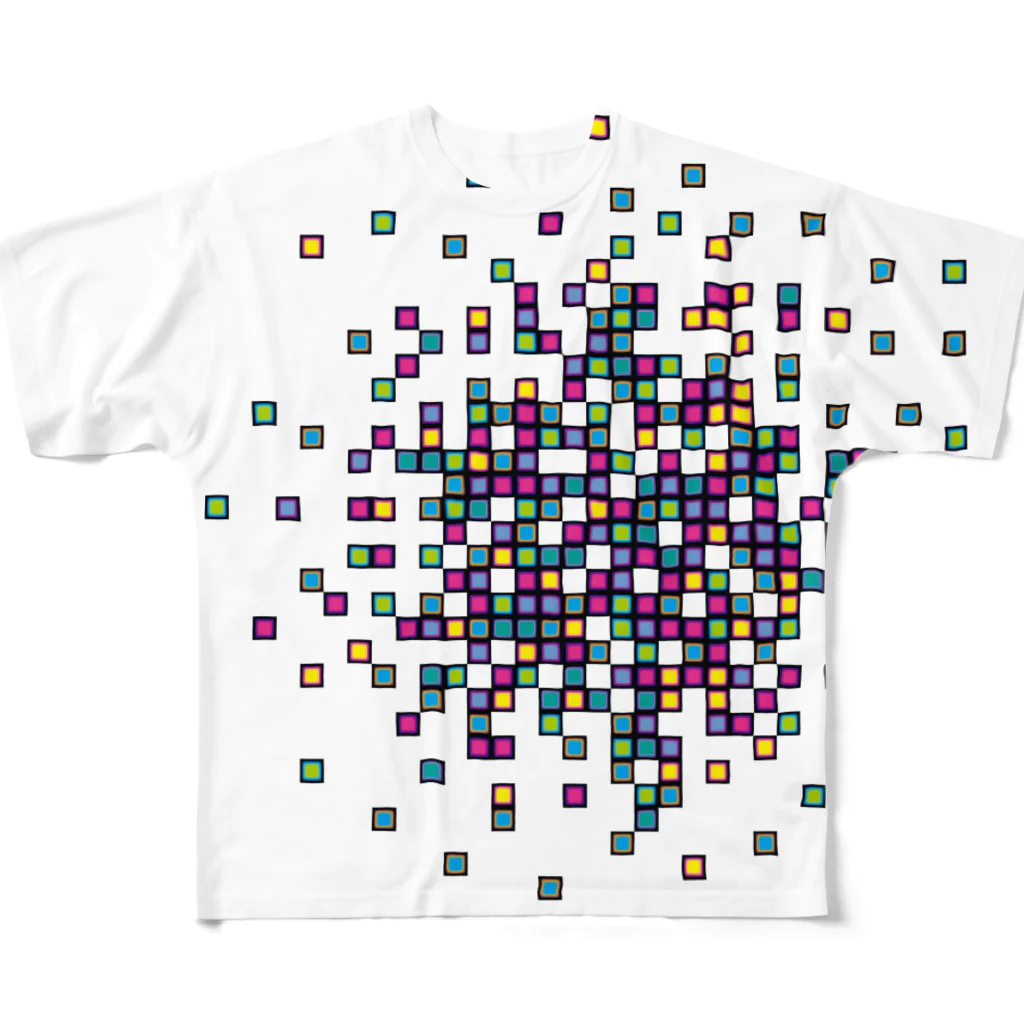 kimchinのカラフルでランダムなブロックのパターン フルグラフィックTシャツ