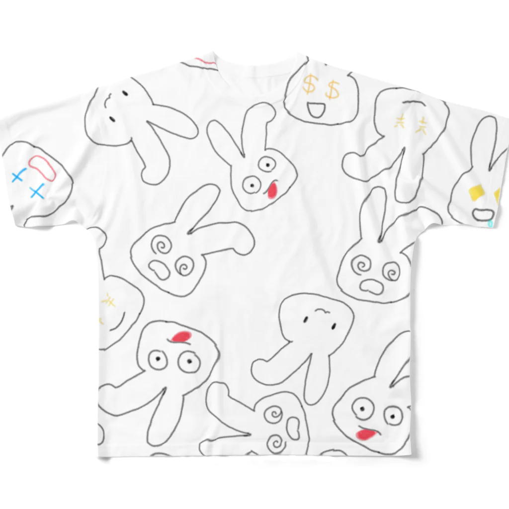 ゴミの中からこんにちはのうさちゃんまみれ フルグラフィックTシャツ