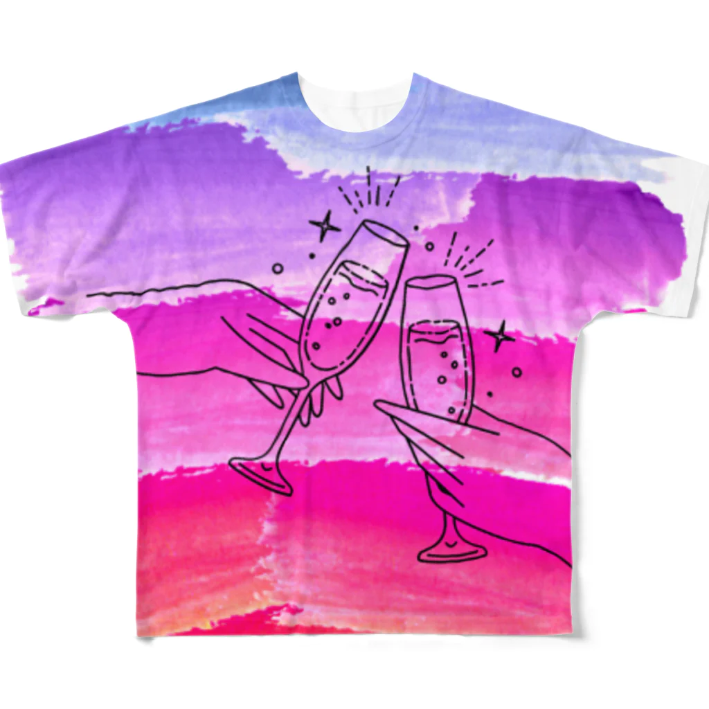 NEONEONのグラデ カンパイ サマー All-Over Print T-Shirt