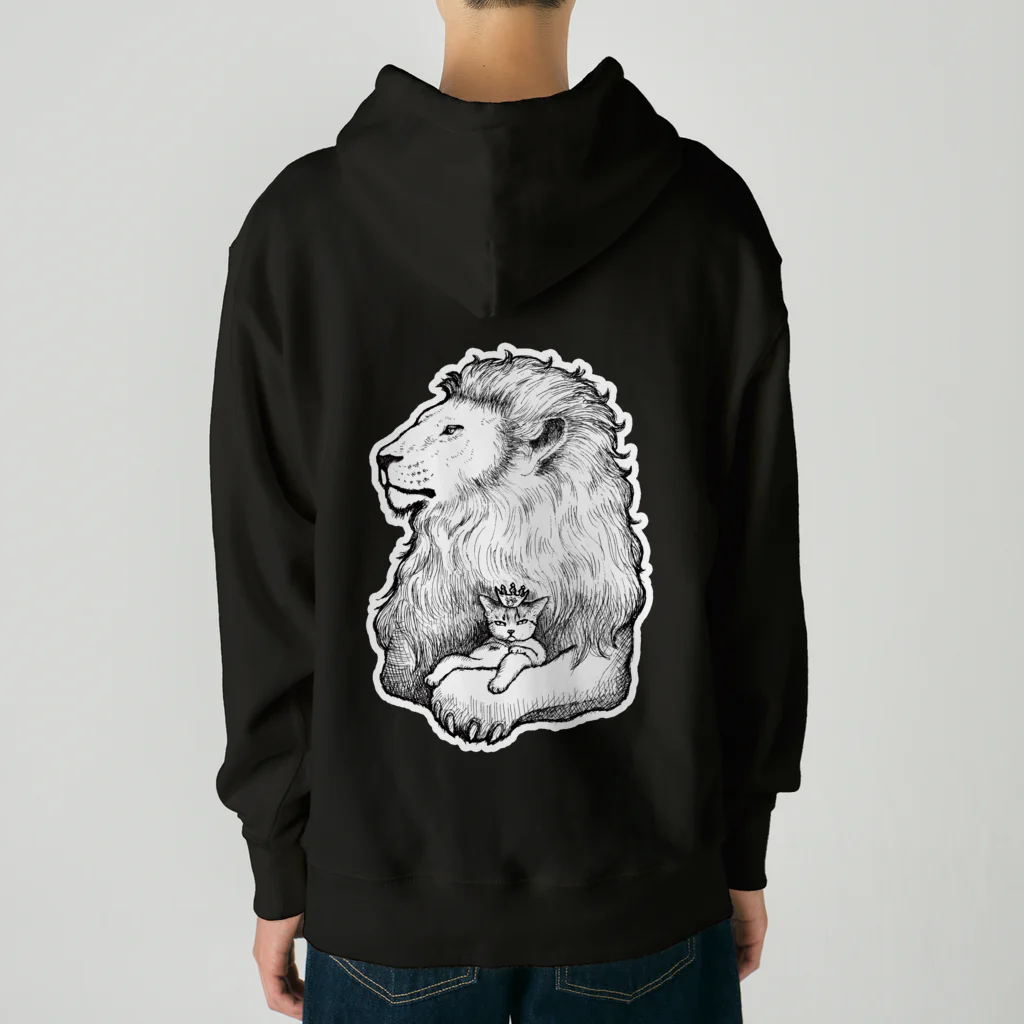 もけけ工房 SUZURI店のカブと獅子(モノクロ) Heavyweight Hoodie