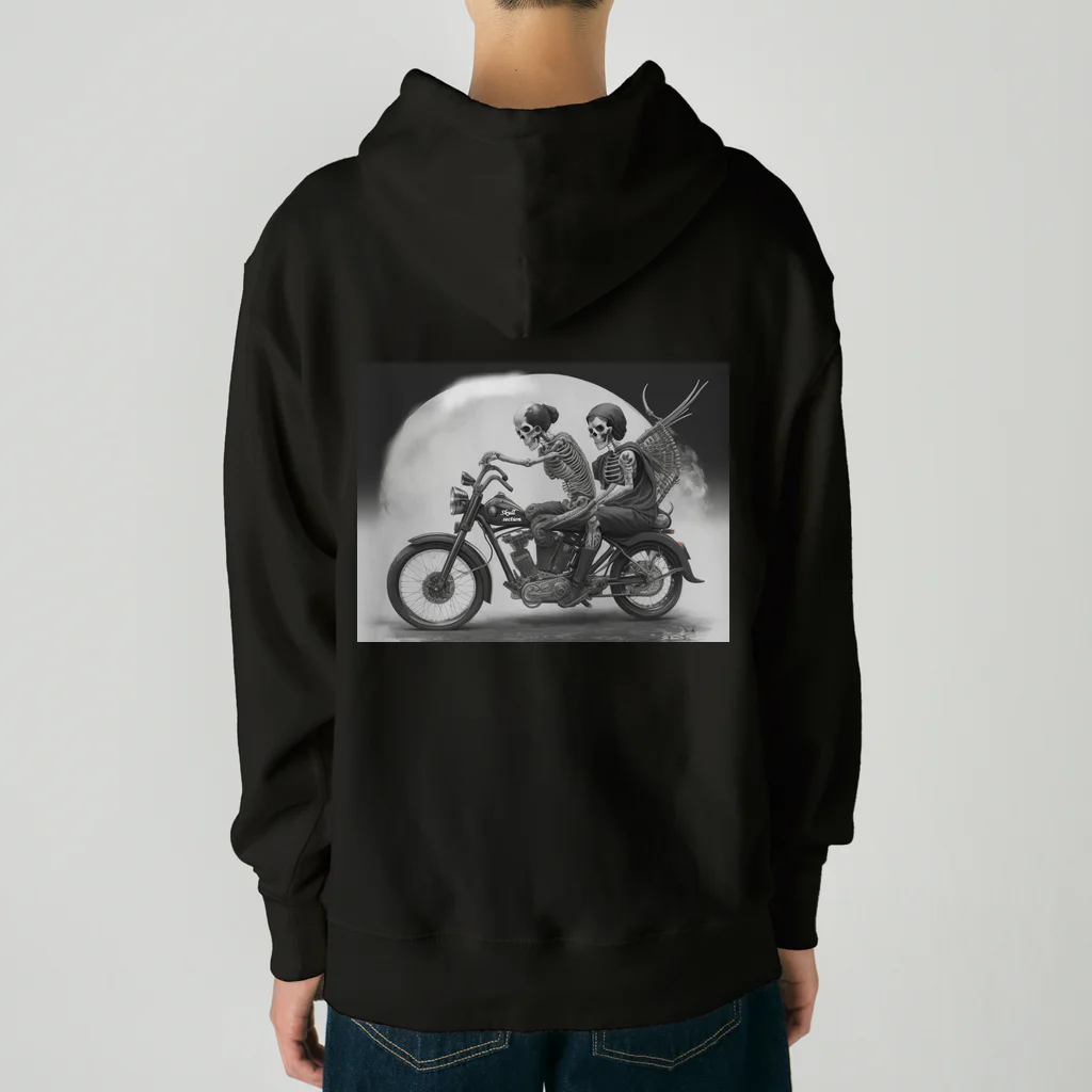 Skull sectionのバイクとガイコツ（黒メイン） ヘビーウェイトパーカー