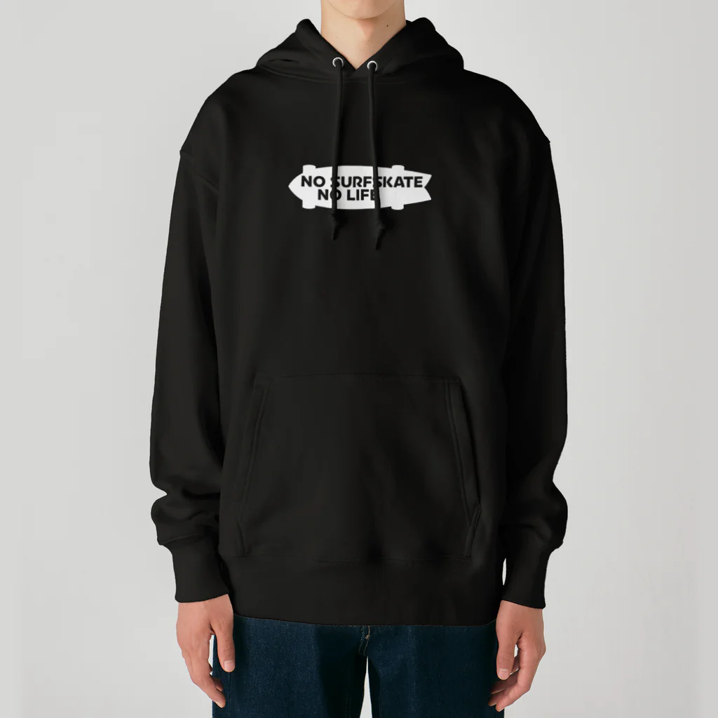 QUQU_WORKSのノーサーフスケートノーライフ サーフスケートシルエットデザイン ホワイト Heavyweight Hoodie