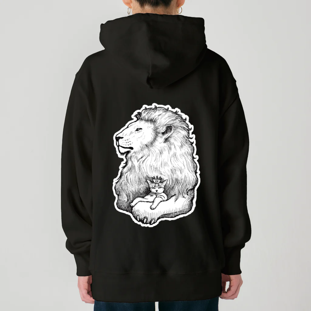 もけけ工房 SUZURI店のカブと獅子(モノクロ) Heavyweight Hoodie