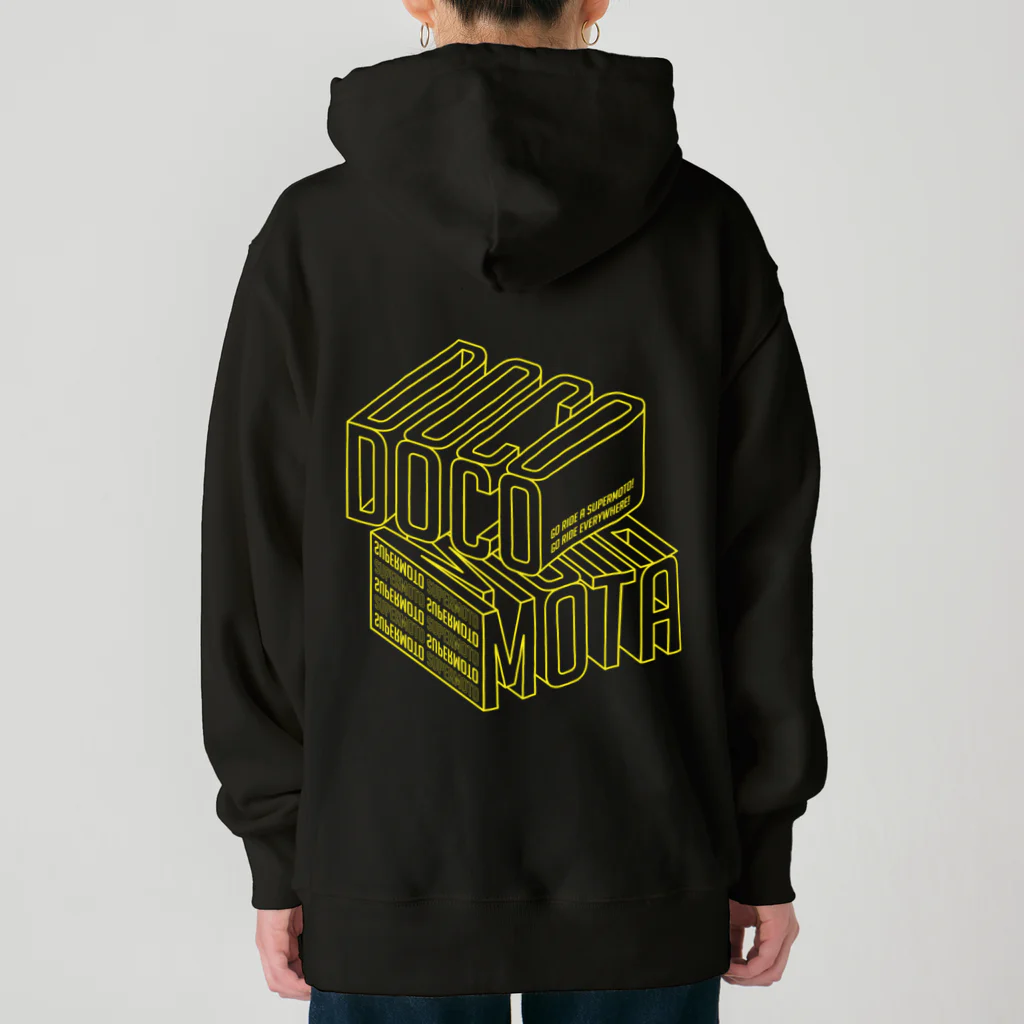 ドコデモモタード*DOCOMOTAのBack:3D DOCOMOTA  F:DCMT Logo イエロー Heavyweight Hoodie