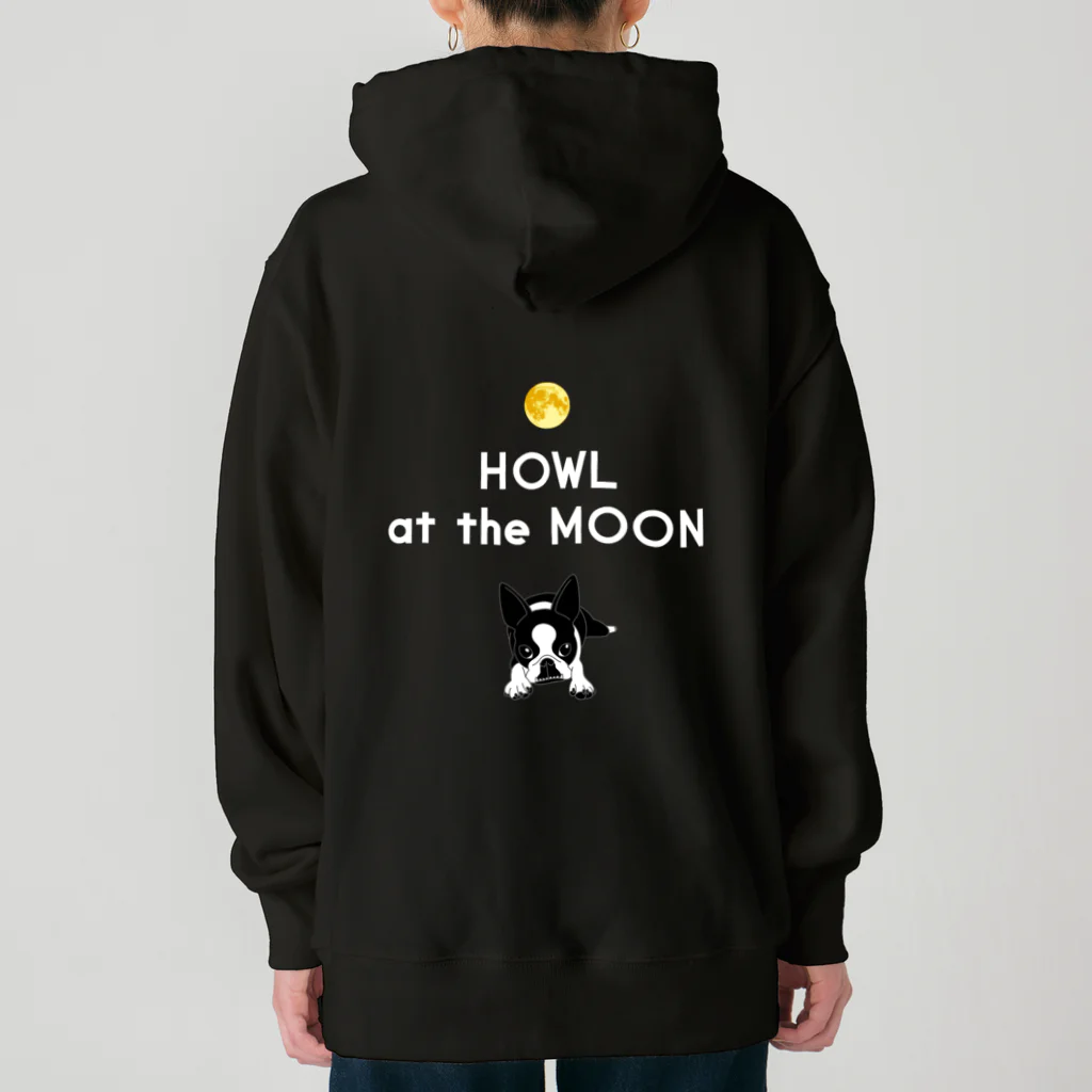 コチ(ボストンテリア)のバックプリント:ボストンテリア(HOWL at the MOON ロゴ)[v2.8k] Heavyweight Hoodie