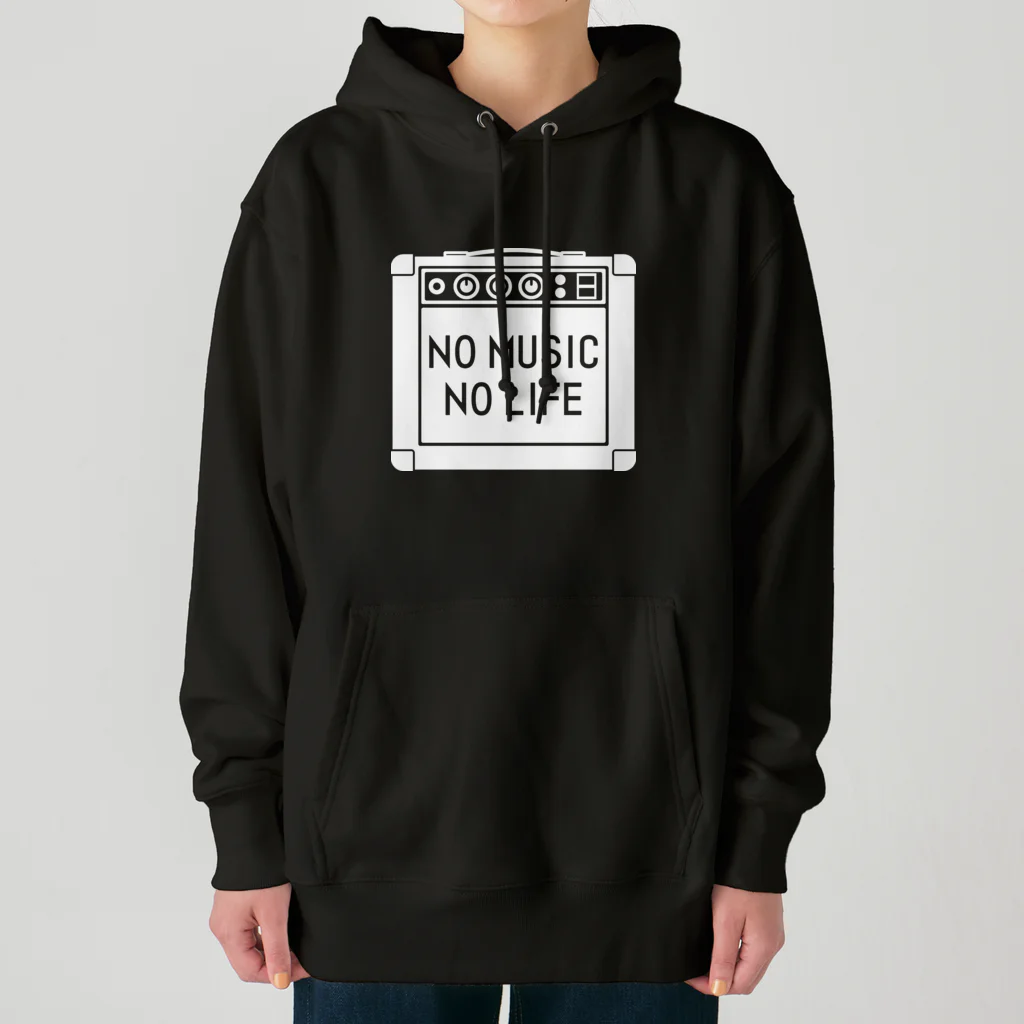 QUQU_WORKSのノーミュージックノーライフ アンプデザイン ホワイト Heavyweight Hoodie