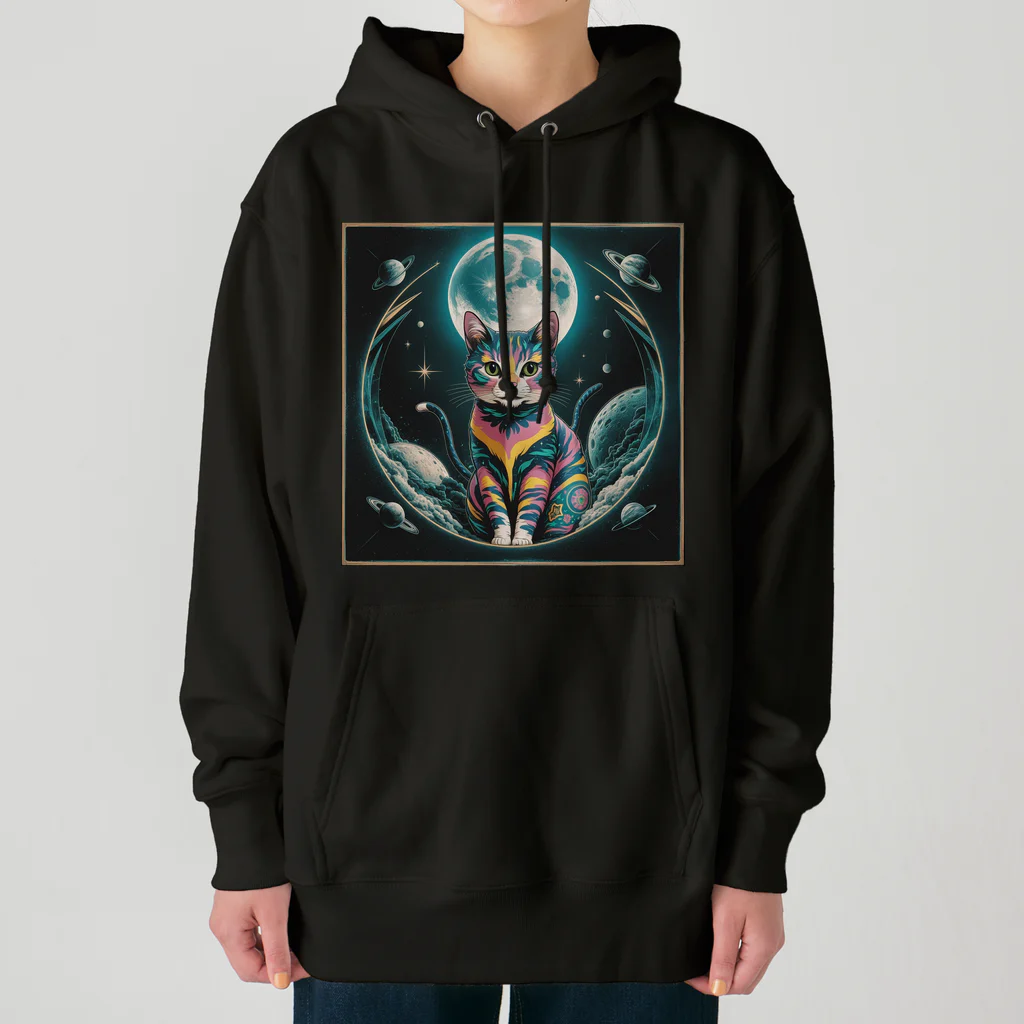 猫XショップX猫のネオン・ムーンキャット Heavyweight Hoodie