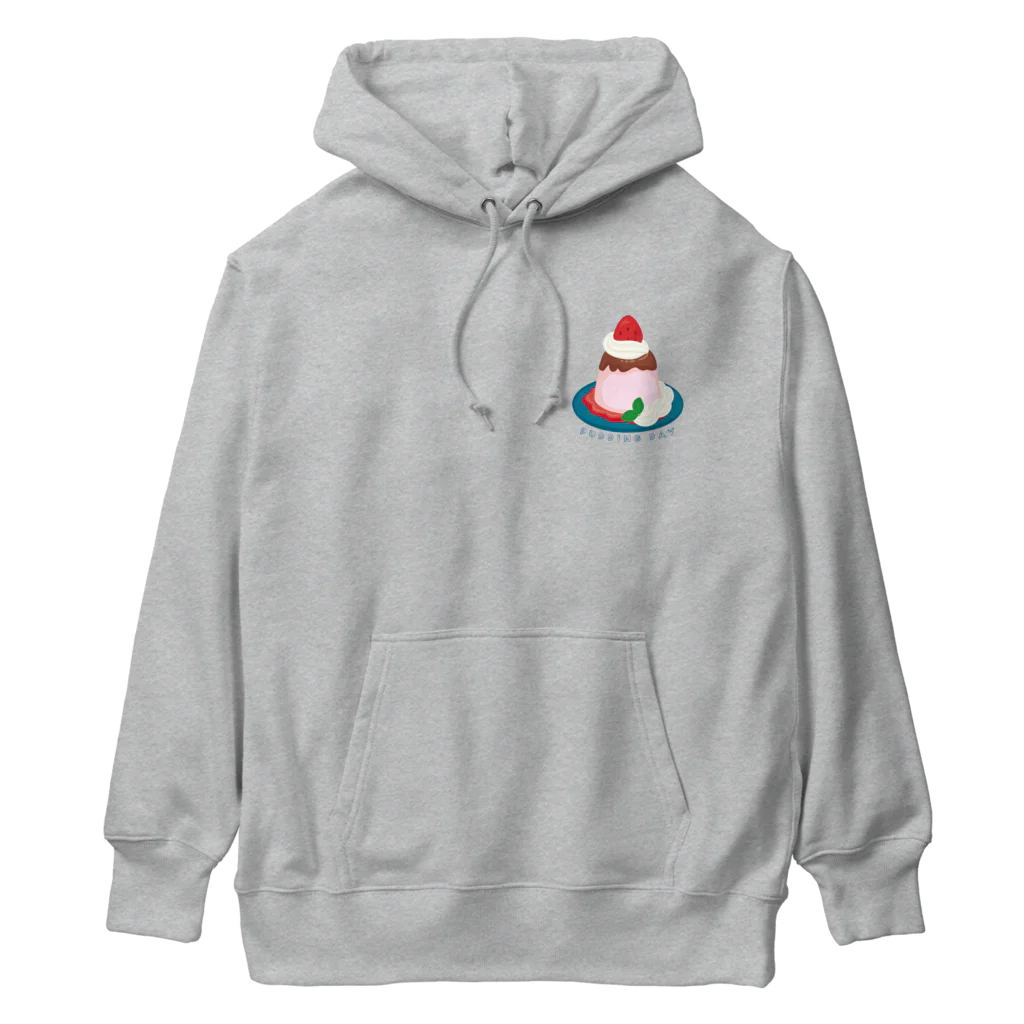 イラスト MONYAAT のワンポイント 毎月25日はプリンの日のプリン　イチゴプリン Heavyweight Hoodie