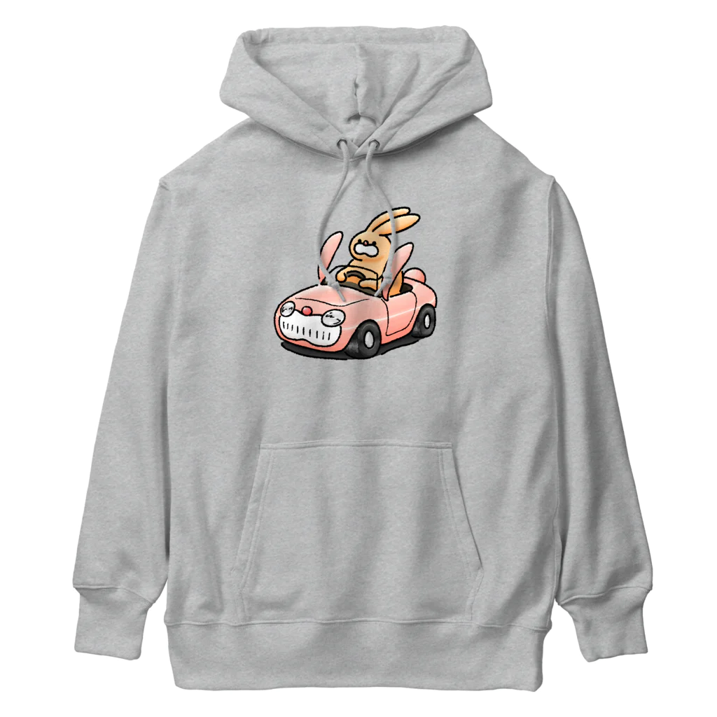 働きたくないのうさぎカーを運転するうさぎ Heavyweight Hoodie