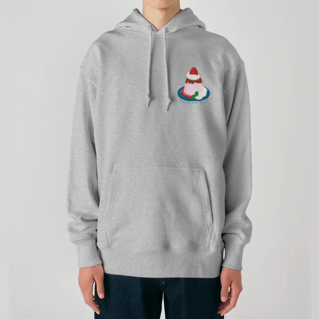 イラスト MONYAAT のワンポイント 毎月25日はプリンの日のプリン　イチゴプリン Heavyweight Hoodie