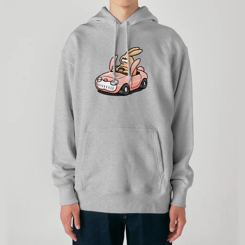 働きたくないのうさぎカーを運転するうさぎ Heavyweight Hoodie