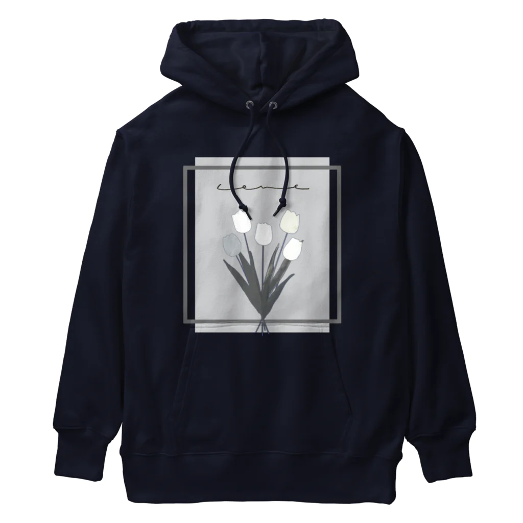 rilybiiのgrayish color × white × charcoal ×  tulip bouquet Heavyweight Hoodie