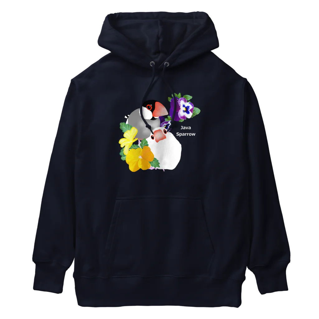 KINAKOLab@SUZURIのパンジーと文鳥さん（ロゴ白） Heavyweight Hoodie