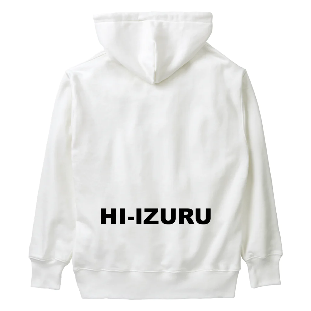 HI-IZURUのHI-IZURU（黒文字）ロゴマーク　背面にHIｰIZURU（黒文字）　ヘビーウェイトパーカー（淡色仕様） Heavyweight Hoodie