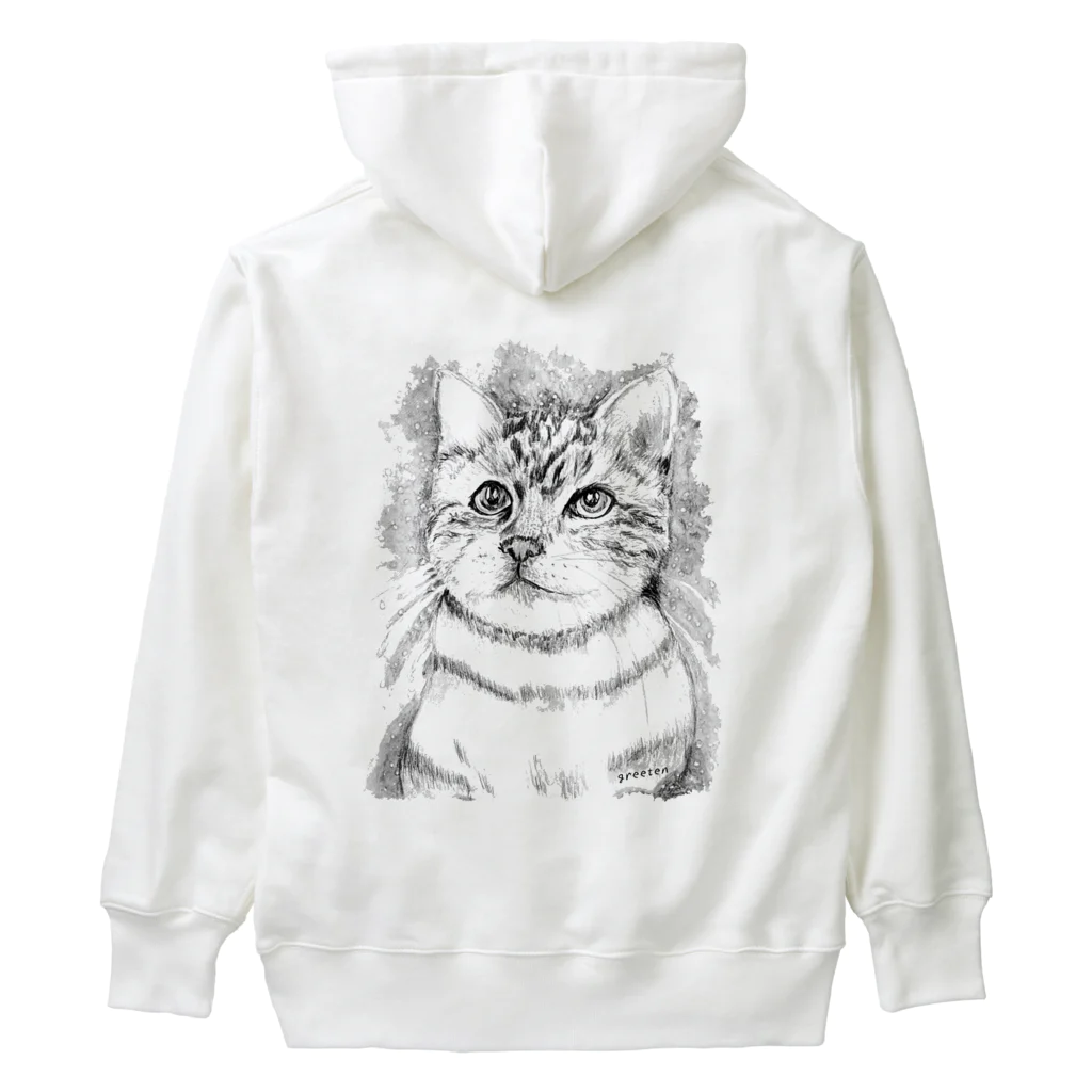 greetenのアート猫　モノクロ　 Heavyweight Hoodie