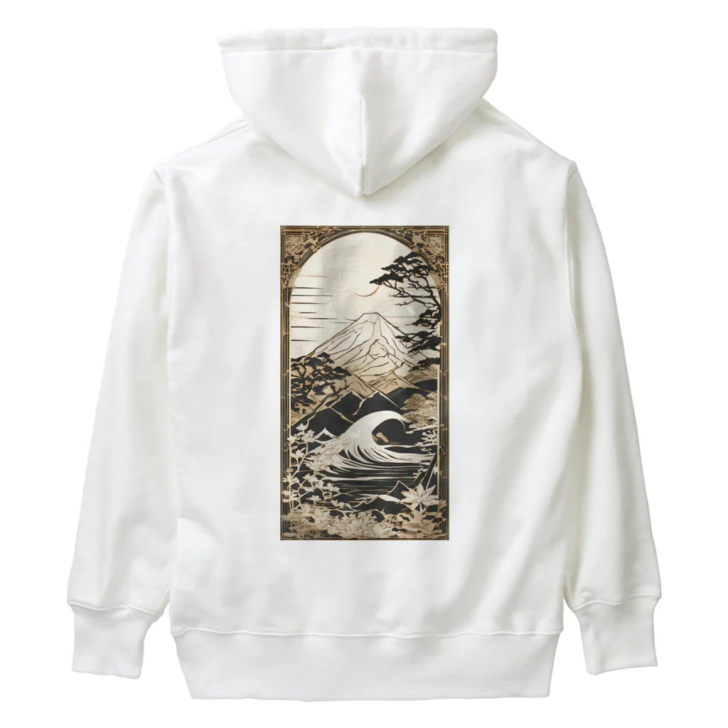 楽輝世のペーパークラフト風 水彩画「波02」 Heavyweight Hoodie