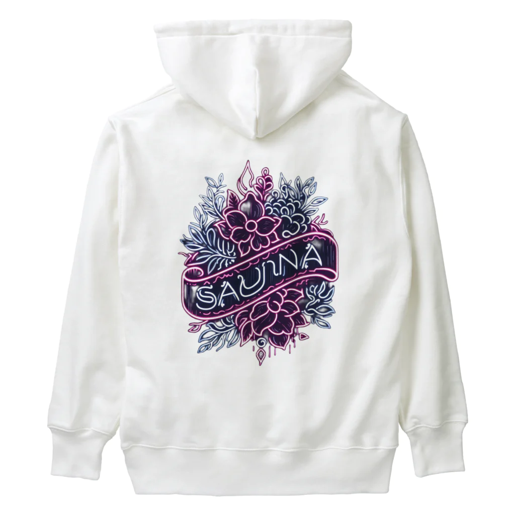 N SAUNA LOGOのネオン風花柄サウナロゴ11　花柄ver.4 Heavyweight Hoodie