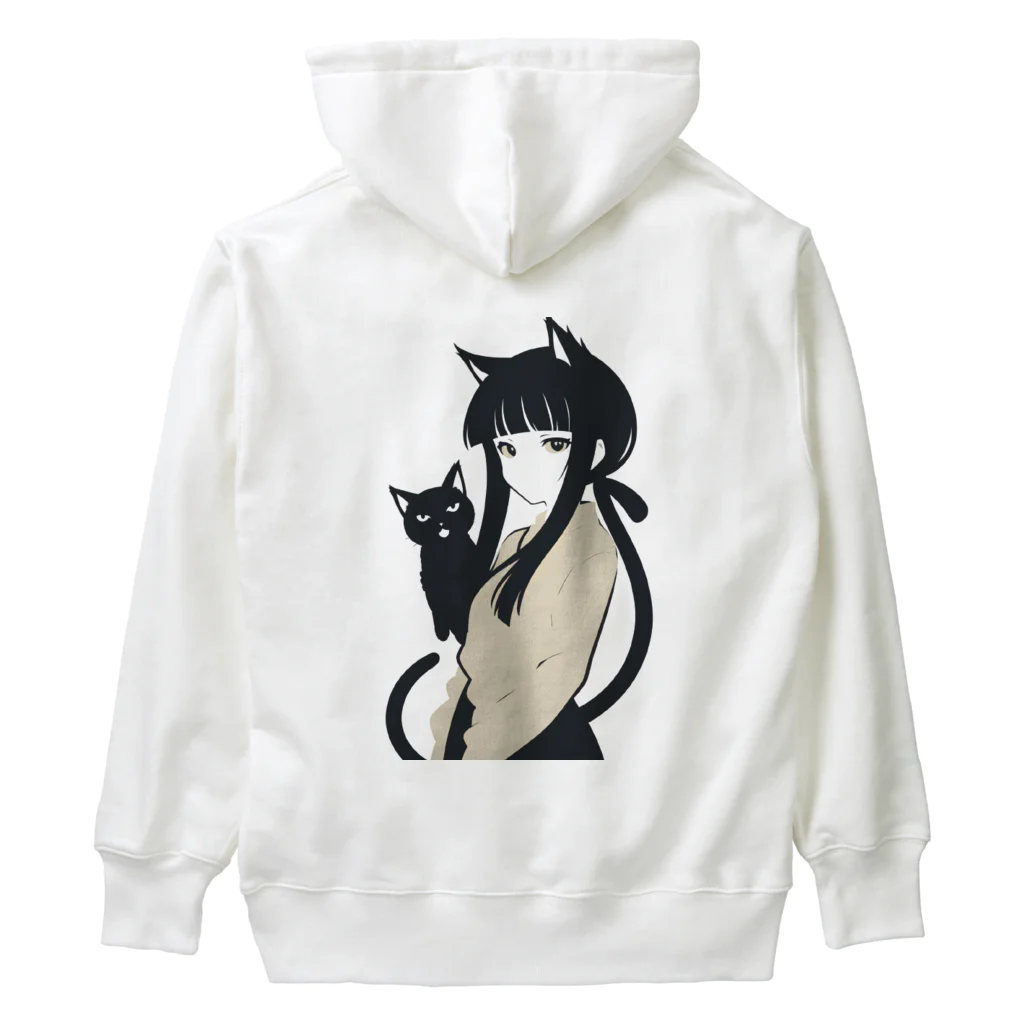 ChamarelliArtの黒猫の少女 Heavyweight Hoodie