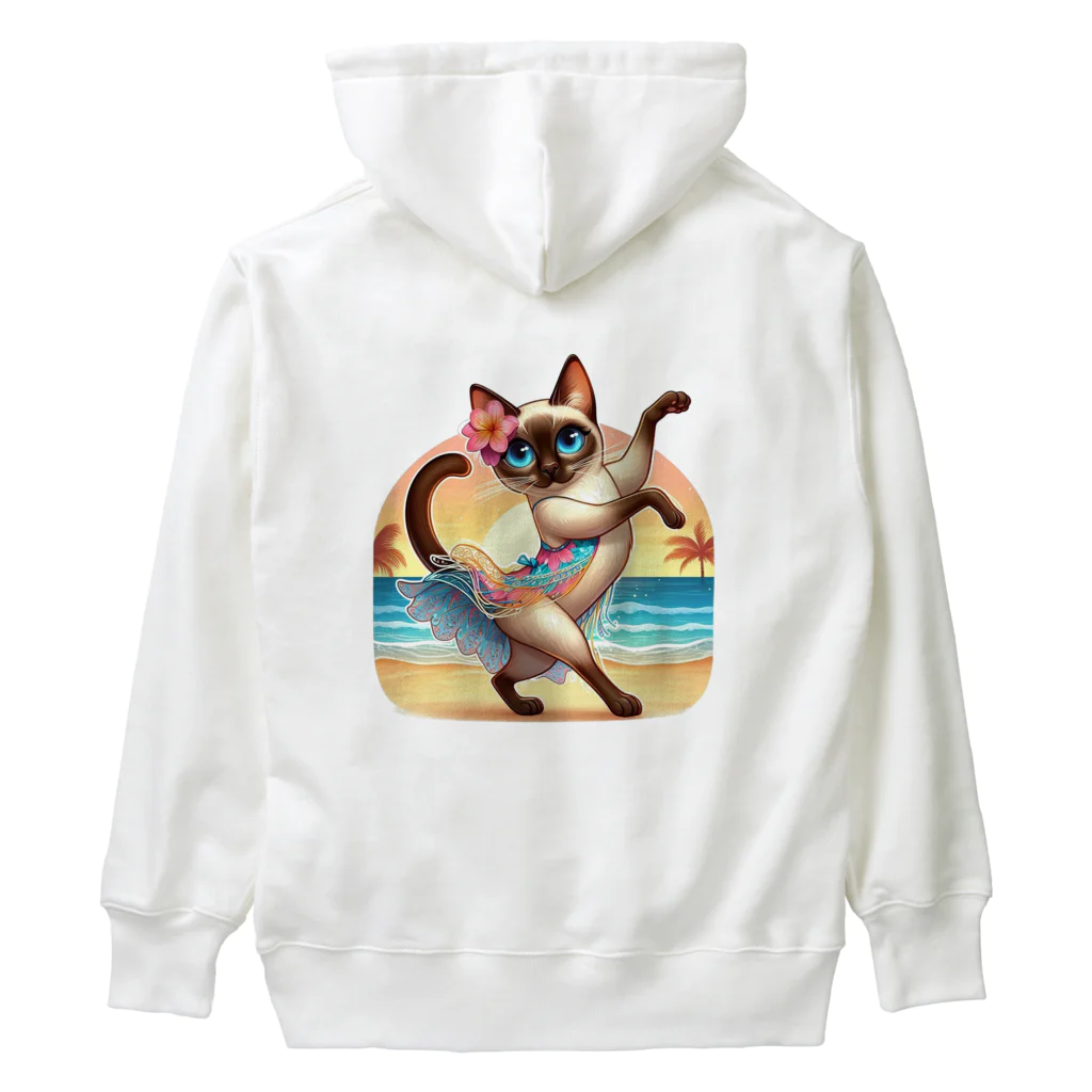 猫と紡ぐ物語のリズム感抜群！長身な白シャムネコがビーチでランバダダンス！  Heavyweight Hoodie