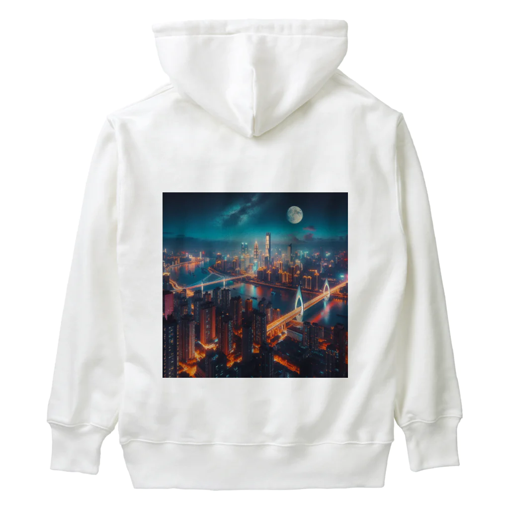 Teesignsの月夜に輝く未来都市 Heavyweight Hoodie