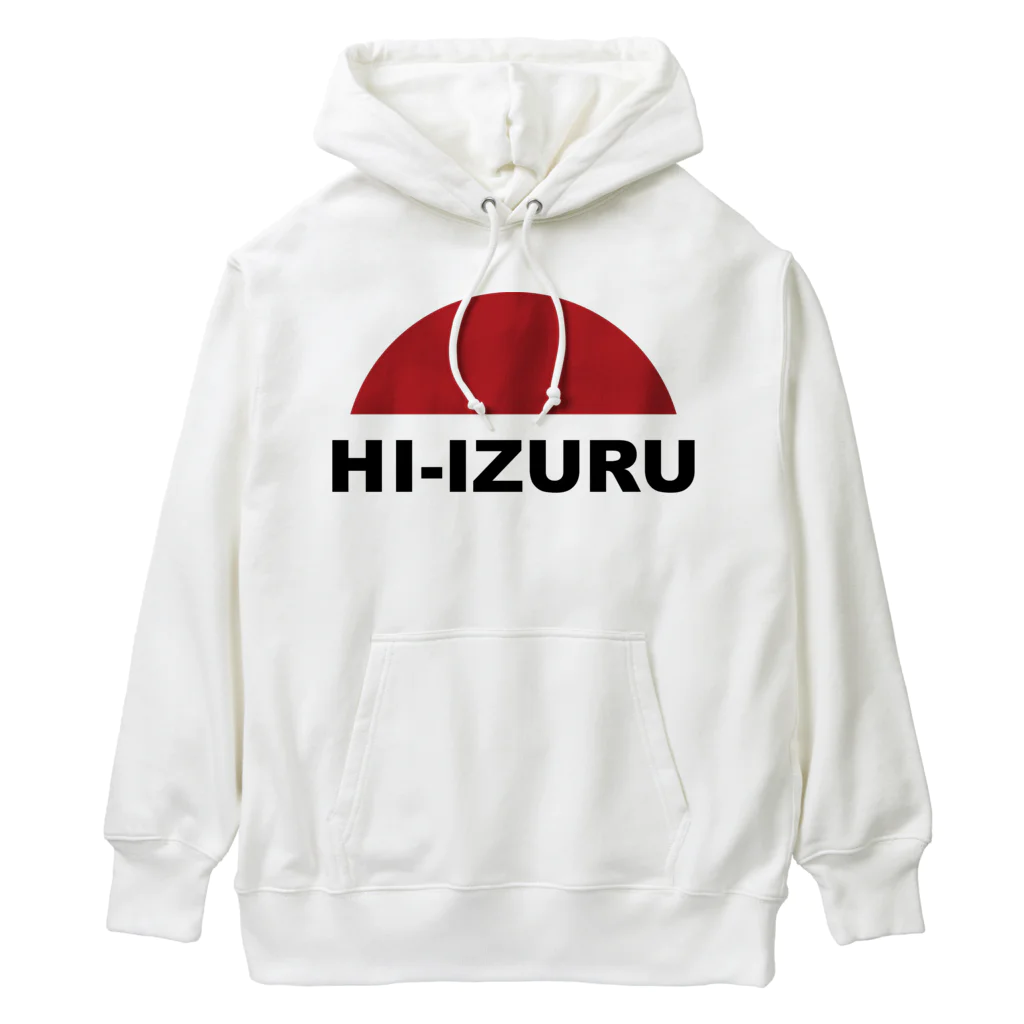 HI-IZURUのHI-IZURU（黒文字）ロゴマーク　背面にHIｰIZURU（黒文字）　ヘビーウェイトパーカー（淡色仕様） Heavyweight Hoodie