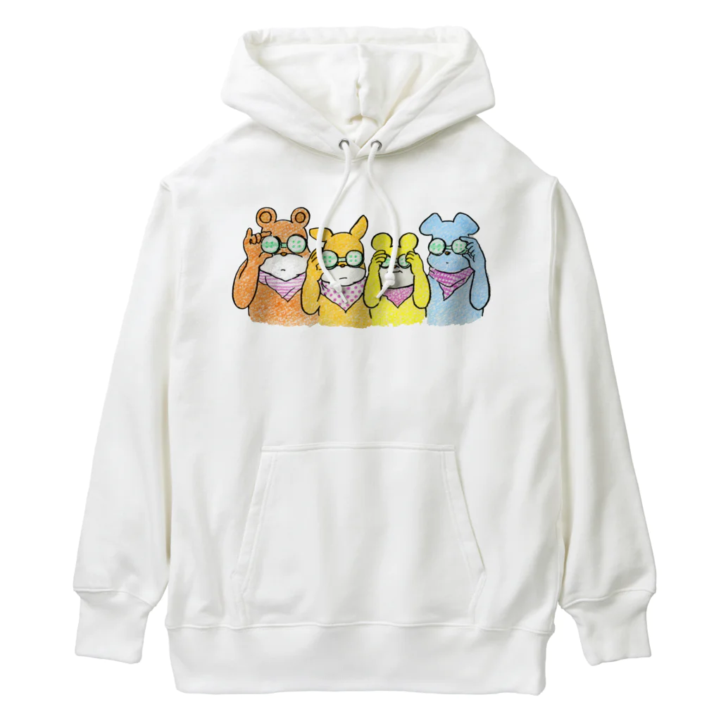 こぐまノートのグッズやさん(ミナックル)のガチャガチャを目にあてるクマたち Heavyweight Hoodie