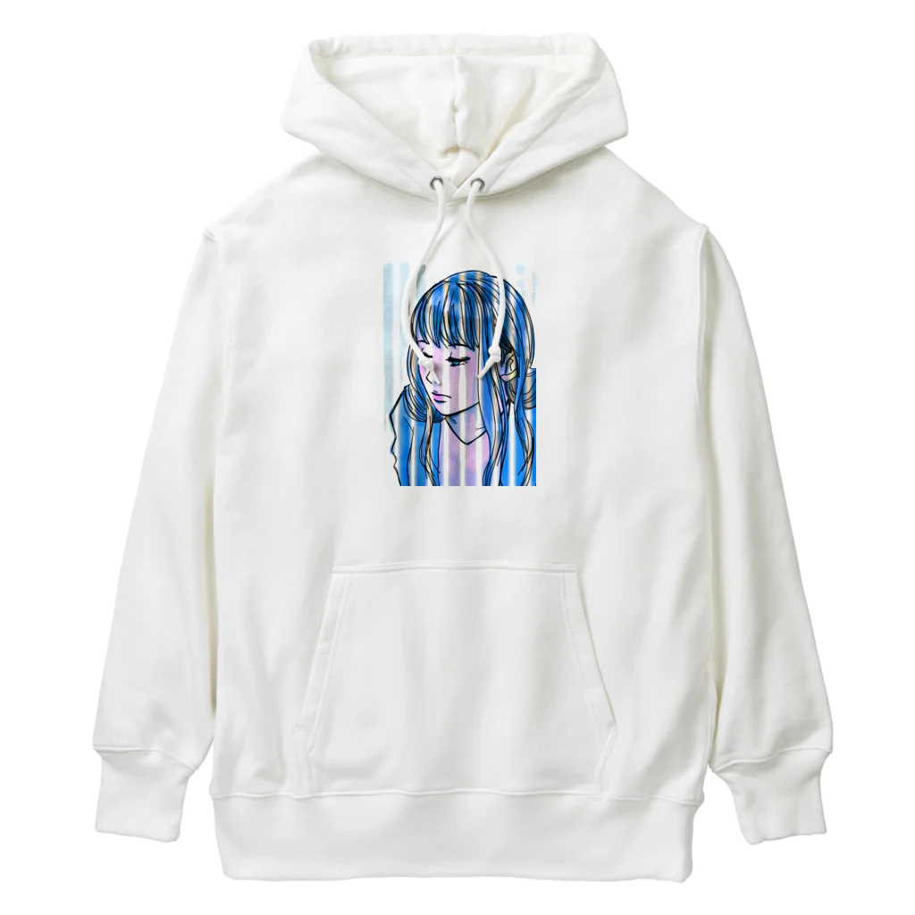 エクササイズ・キャットのブルーストライプ ガール Heavyweight Hoodie