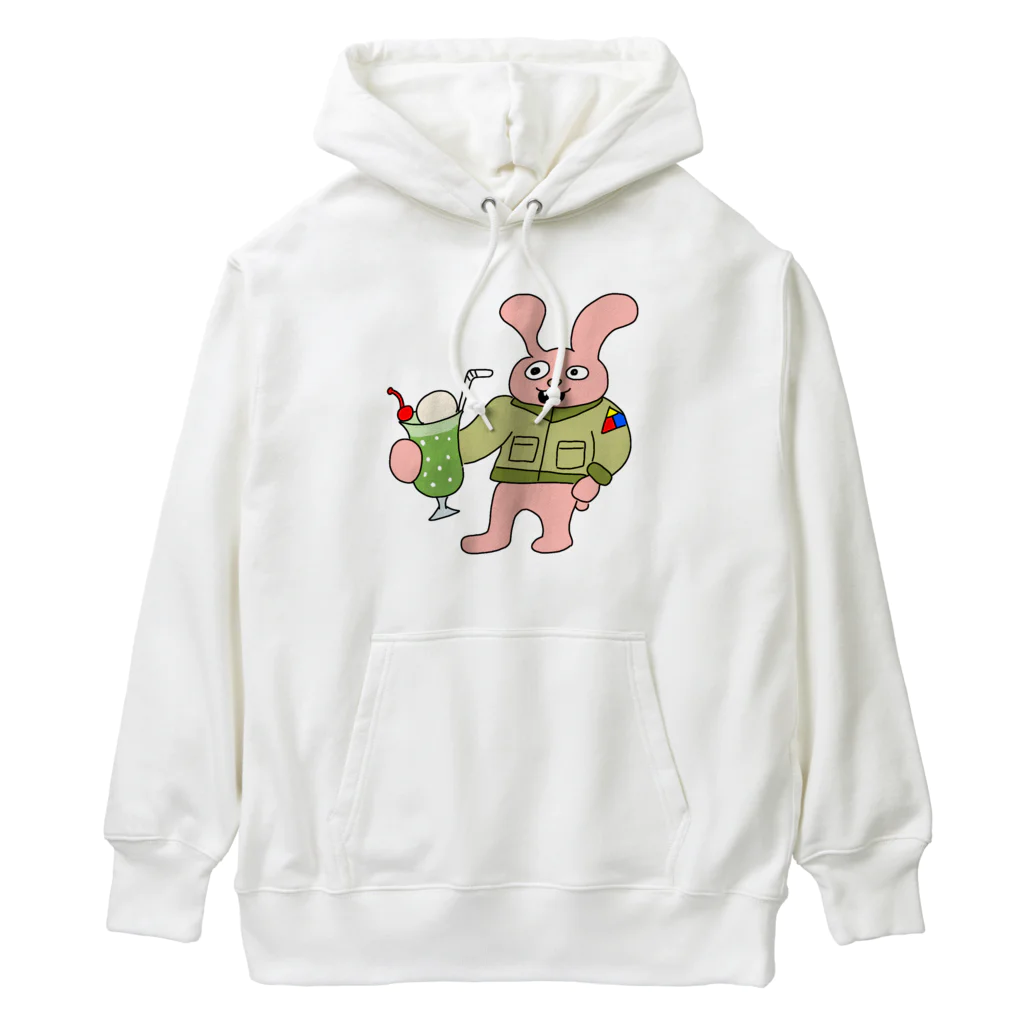 須田ふくろうのレトロ感溢れるジャケットうさぎとクリームソーダ「ジャケうさ」 Heavyweight Hoodie