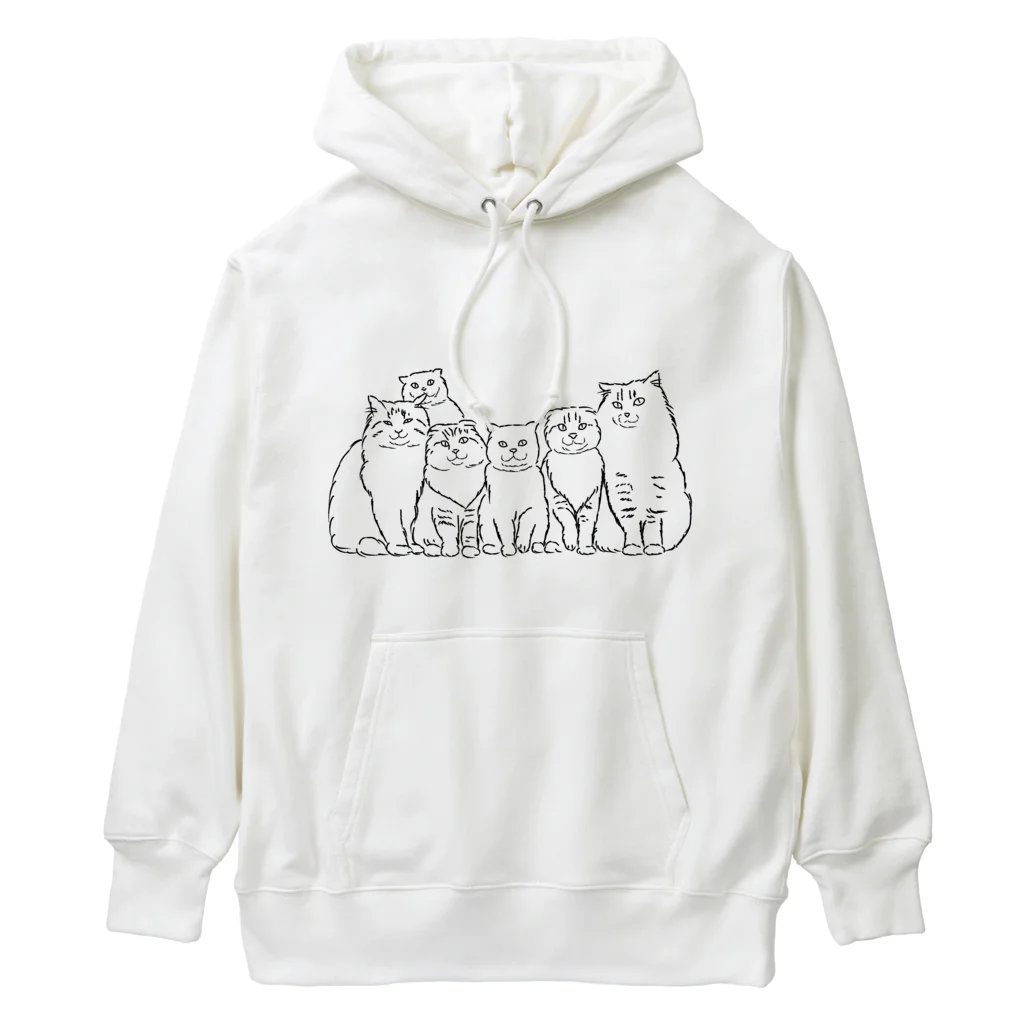 小鳥と映画館の仲良し6キャット　線画 Heavyweight Hoodie