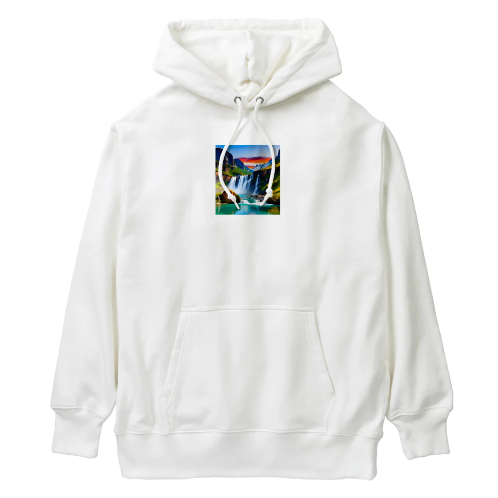 rokuryuuの夜明けの滝と山々の美しい自然風景 Heavyweight Hoodie