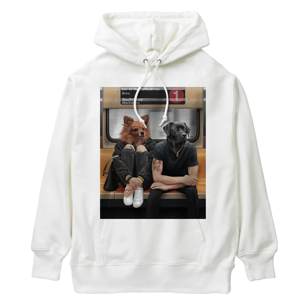 Mottan‘s Art Goods Shopの地下鉄の乗る　犬のカップル Heavyweight Hoodie