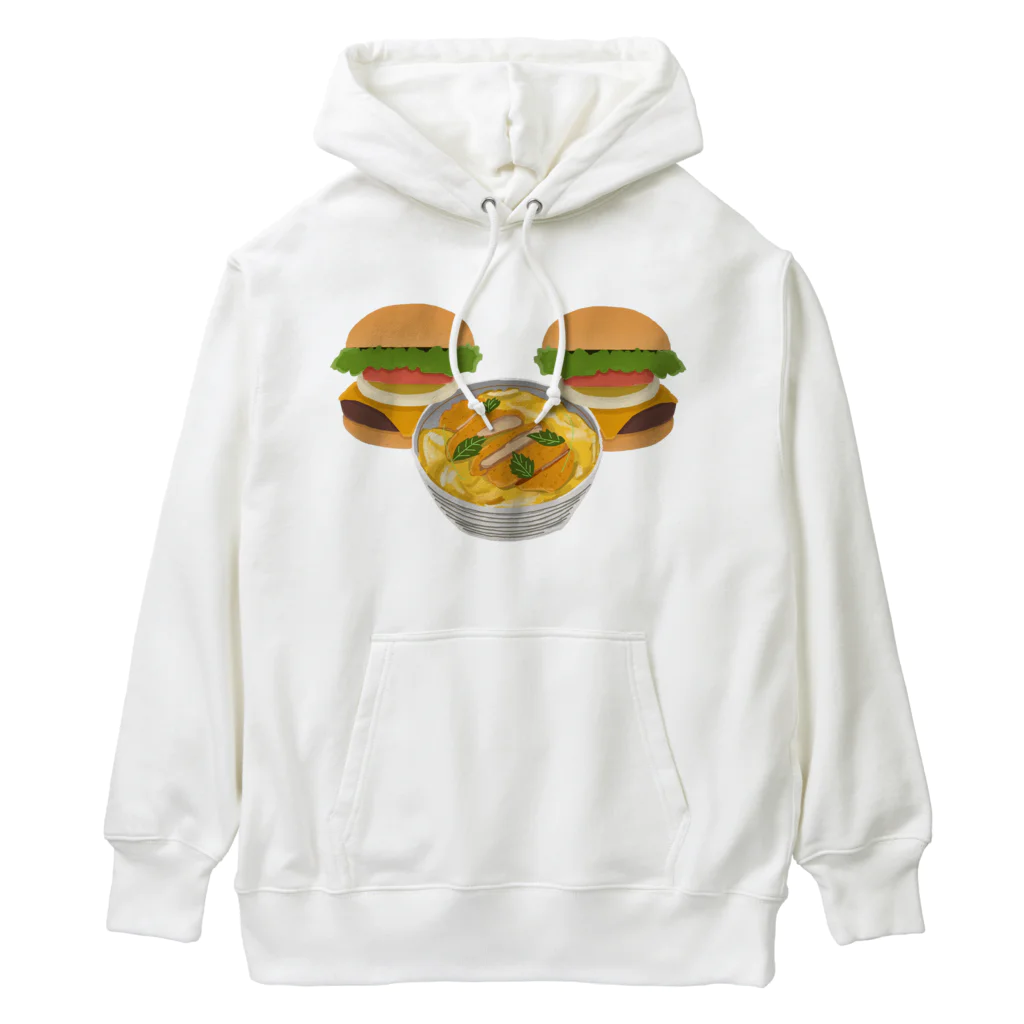 徳原旅行先のお土産屋さんのかつ丼とハンバーガー２個 Heavyweight Hoodie