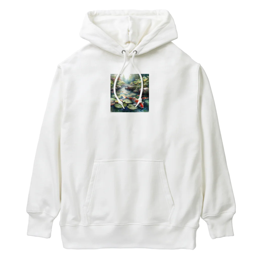 ワンダーワールド・ワンストップの鯉が泳ぐ池　水彩画調② Heavyweight Hoodie