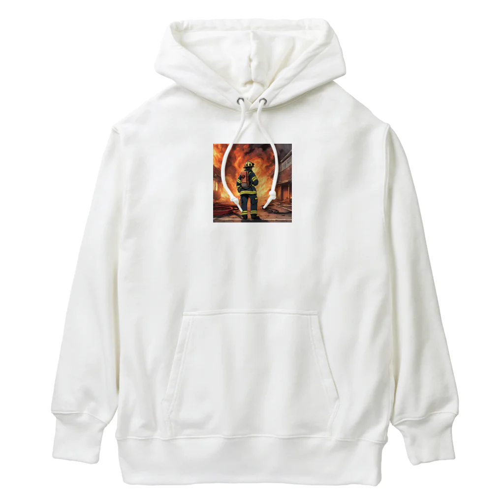 もふもふの火災現場の勇敢な消防士のグッズ Heavyweight Hoodie