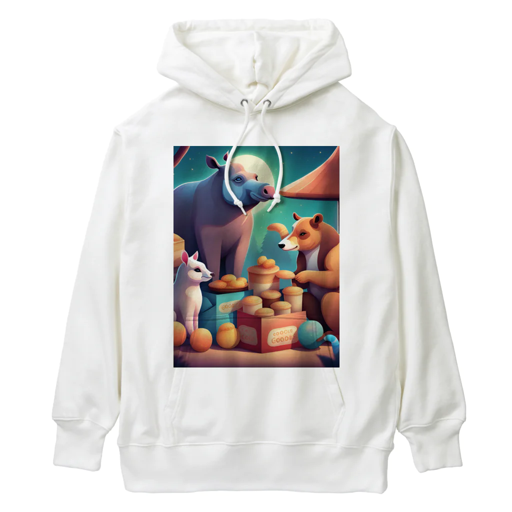 動物のオシャレ屋の夜空の下で食卓を囲む動物たち Heavyweight Hoodie