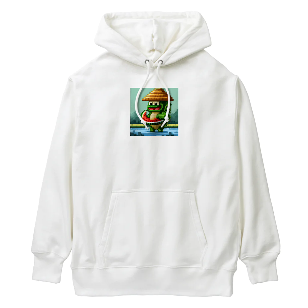 フリーダムのスイカを食べる亀　ピクセルアート Heavyweight Hoodie