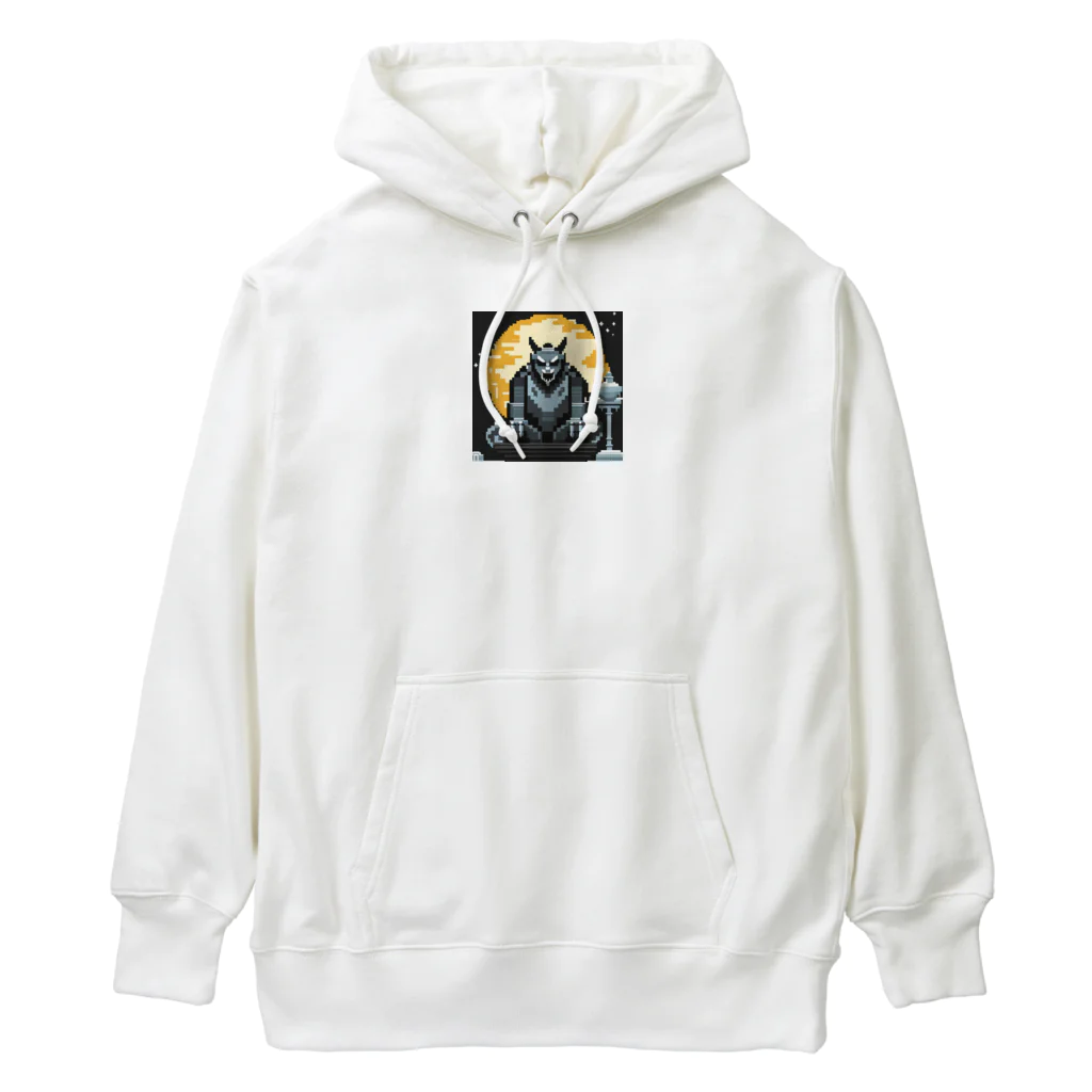 umakoiの満月を背景に祀られる狼男の像のドット絵 Heavyweight Hoodie