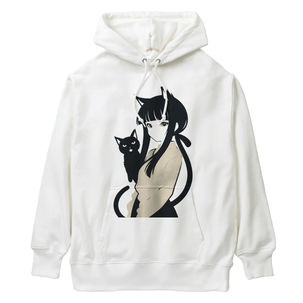 ChamarelliArtの黒猫の少女 Heavyweight Hoodie