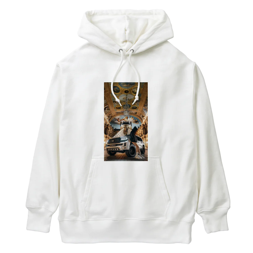 ブラックホワイトの美術館車 Heavyweight Hoodie