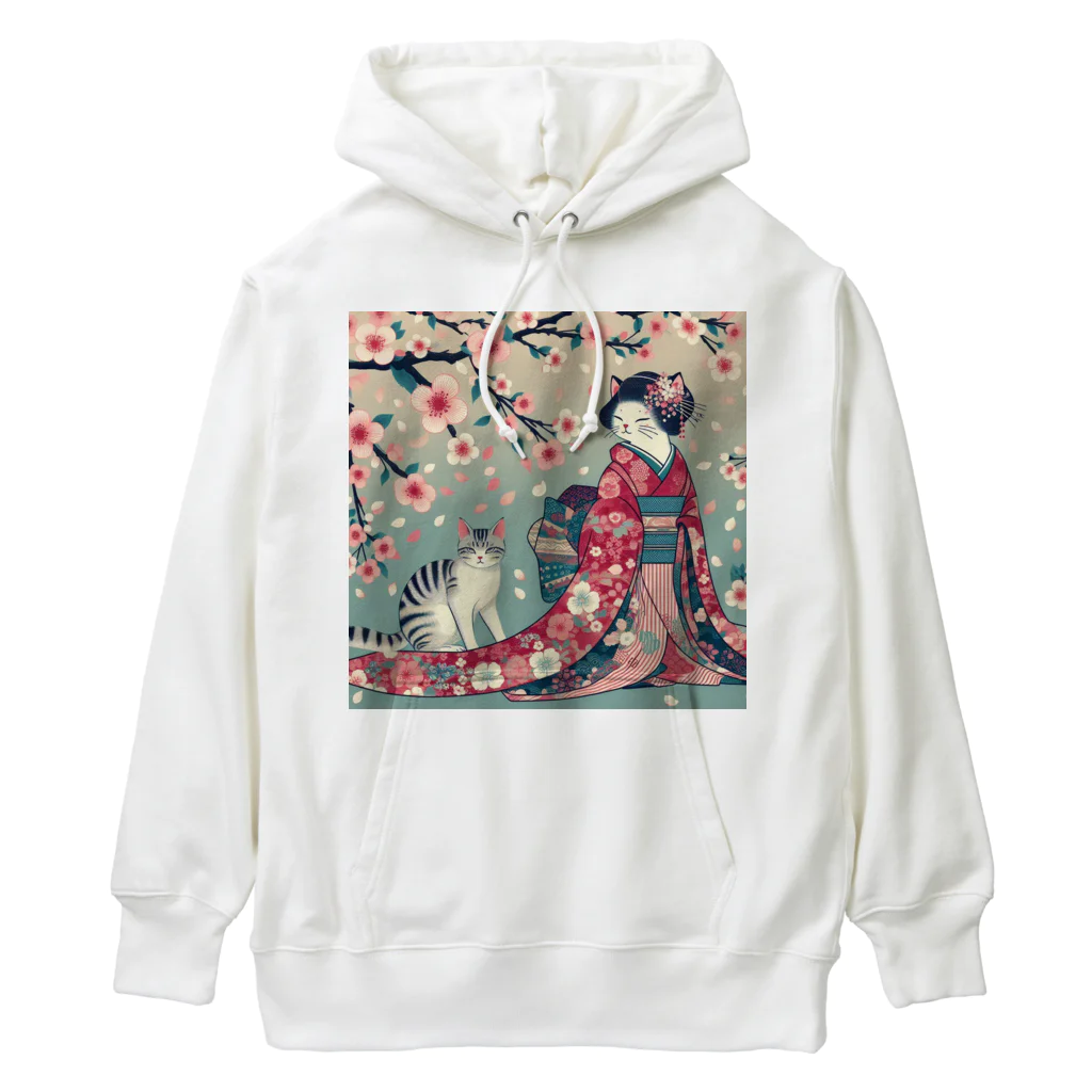 ParadigmStar　パラダイムスターの和風cat 見返り桜 Heavyweight Hoodie