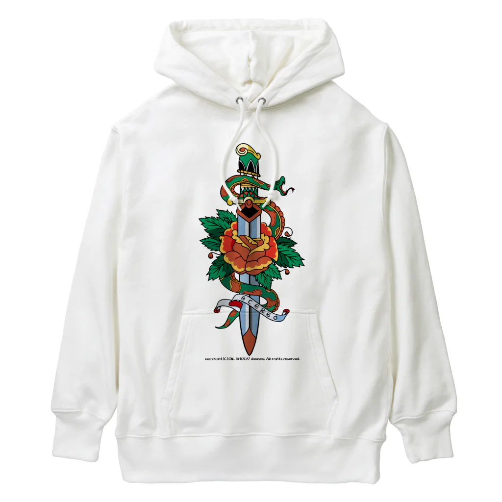 ファンシーTシャツ屋の蛇と薔薇のダガータトゥーデザイン Heavyweight Hoodie