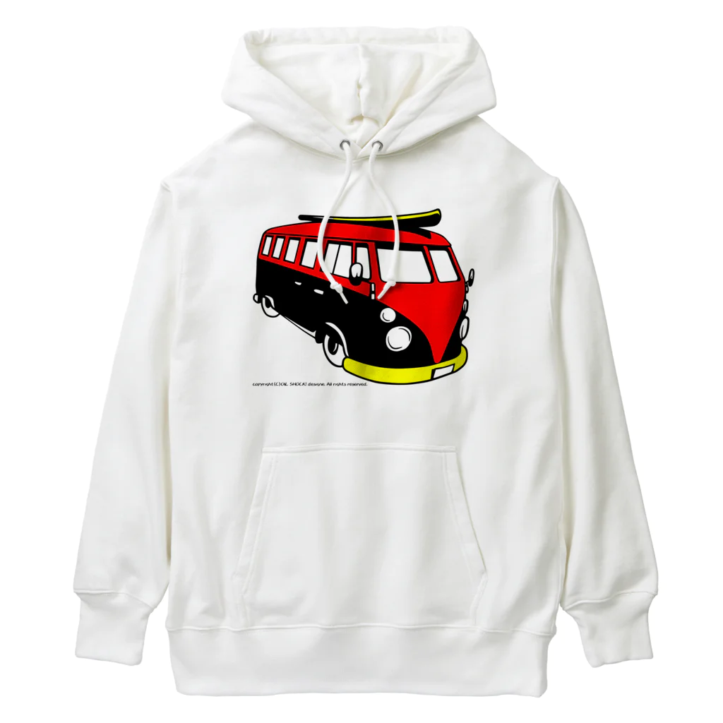 ファンシーTシャツ屋のレッド&ブラックのビーチバス Heavyweight Hoodie