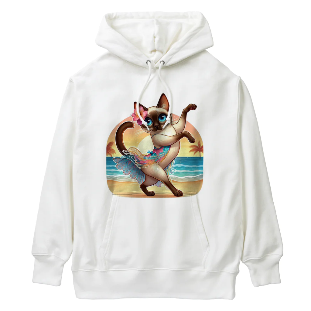 猫と紡ぐ物語のリズム感抜群！長身な白シャムネコがビーチでランバダダンス！  Heavyweight Hoodie