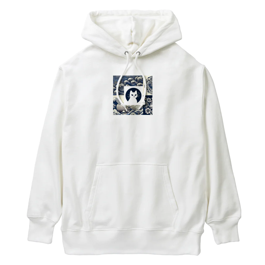 あずきば-あたりのシロネコ和柄 Heavyweight Hoodie